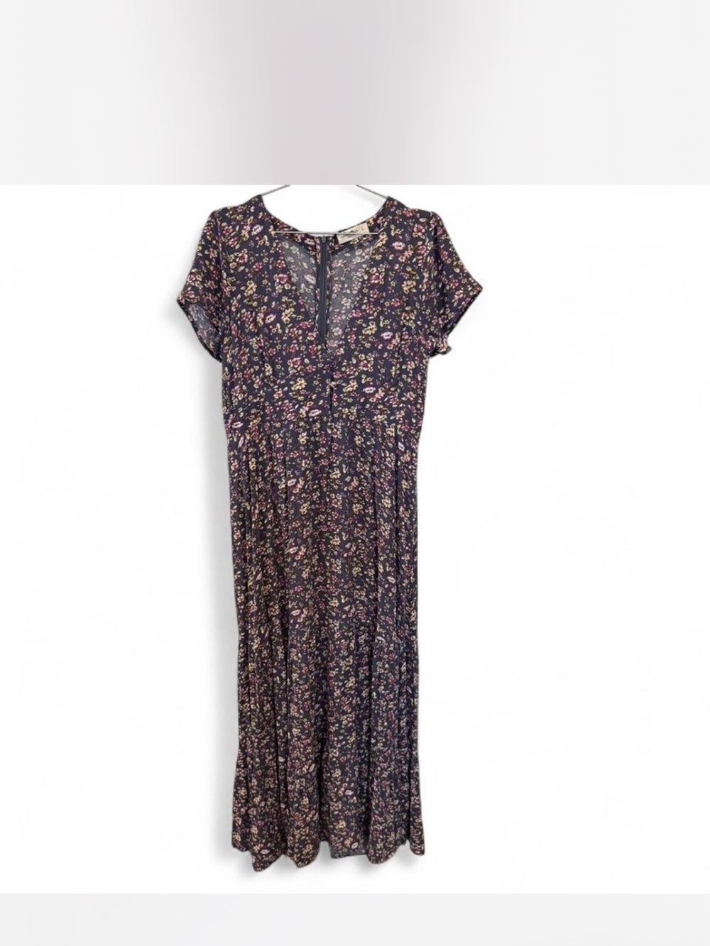 Floral Maxi Dress in Grey with Pink Accents